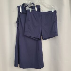 Freeye Sz L Navy Sleeveless Tennis Pickleball Active Outdoor Dress & Short Set